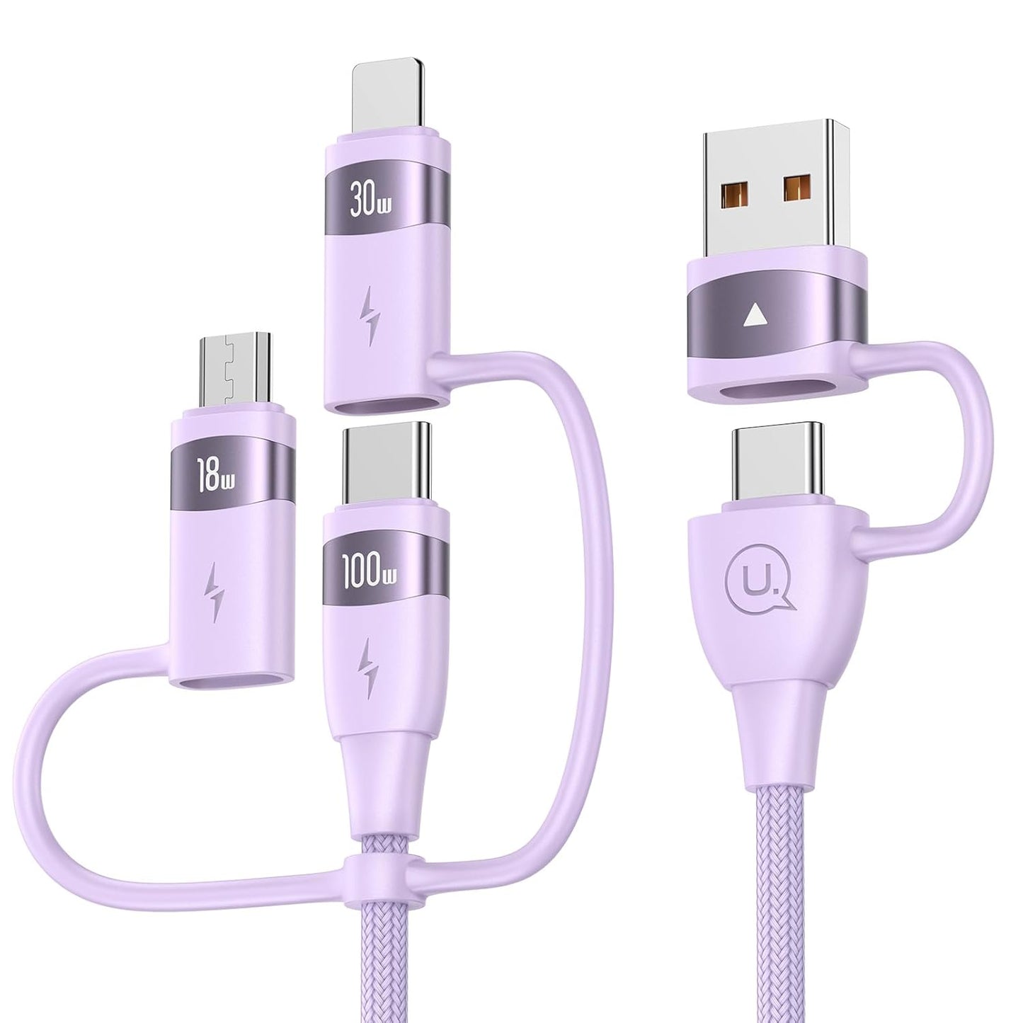 100W USB C Multi Charging Cable, USAMS 4FT 5-in-1 5A Fast Sync Charger Adapter Nylon Braided Type-C Cable for Laptop/Tablet/Phone and More