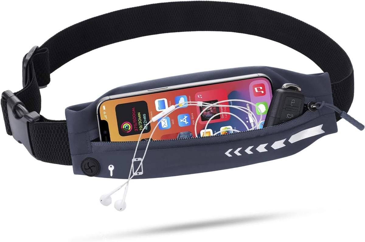 USHAKE Slim Running Belt for Women Men-Runners Phone Holder Fanny Pack, Adjustable, Bounce Free Waist Pouch bag for Workout, Money Belt, Run Gear Accessories Dark Grey
