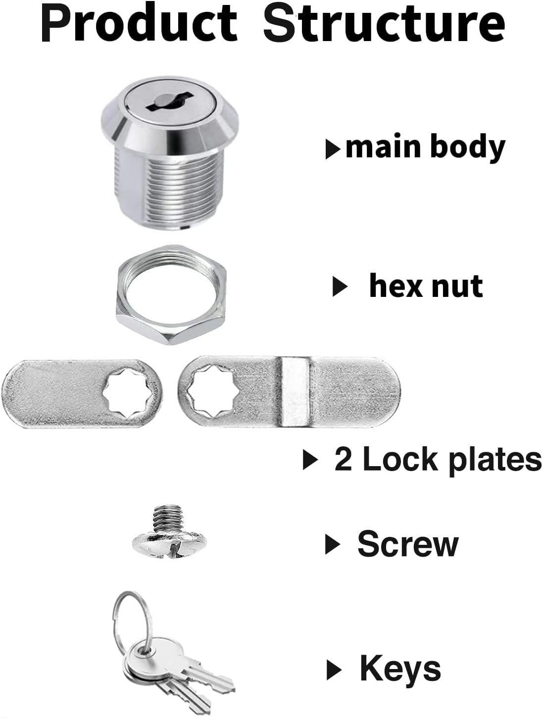 Cabinet Cam Locks Keyed Alike, 5/8'' Fits on 3/8'' Max Door Thickness, Secure File Drawer Mailbox RV Storage Replacement Set, Zinc Alloy (5/8 Inch 10Pcs)