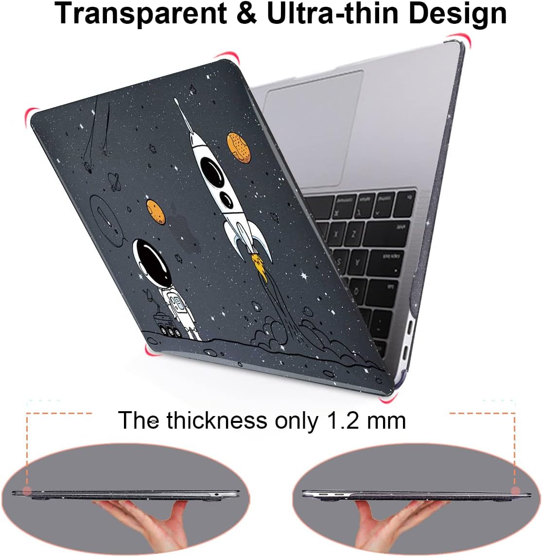for MacBook Air 13 inch Case 2020 2019 2018 Release M1 A2337 A2179 A1932, Glitter Crystal Pritned Pattern Hard Case Cover for Mac Air 13.3" Retina Display Touch ID, Astronauts & Spacecraft