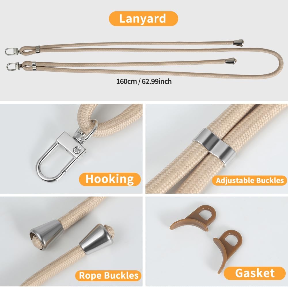 for iPhone 14 Pro Case with 62.99 inch Lanyard, Compatible with MagSafe, Shockproof Military-Grade Protection, Yellowing Resistant, Adjustable Strap Magnetic Phone Case, Classic Clear&Brown