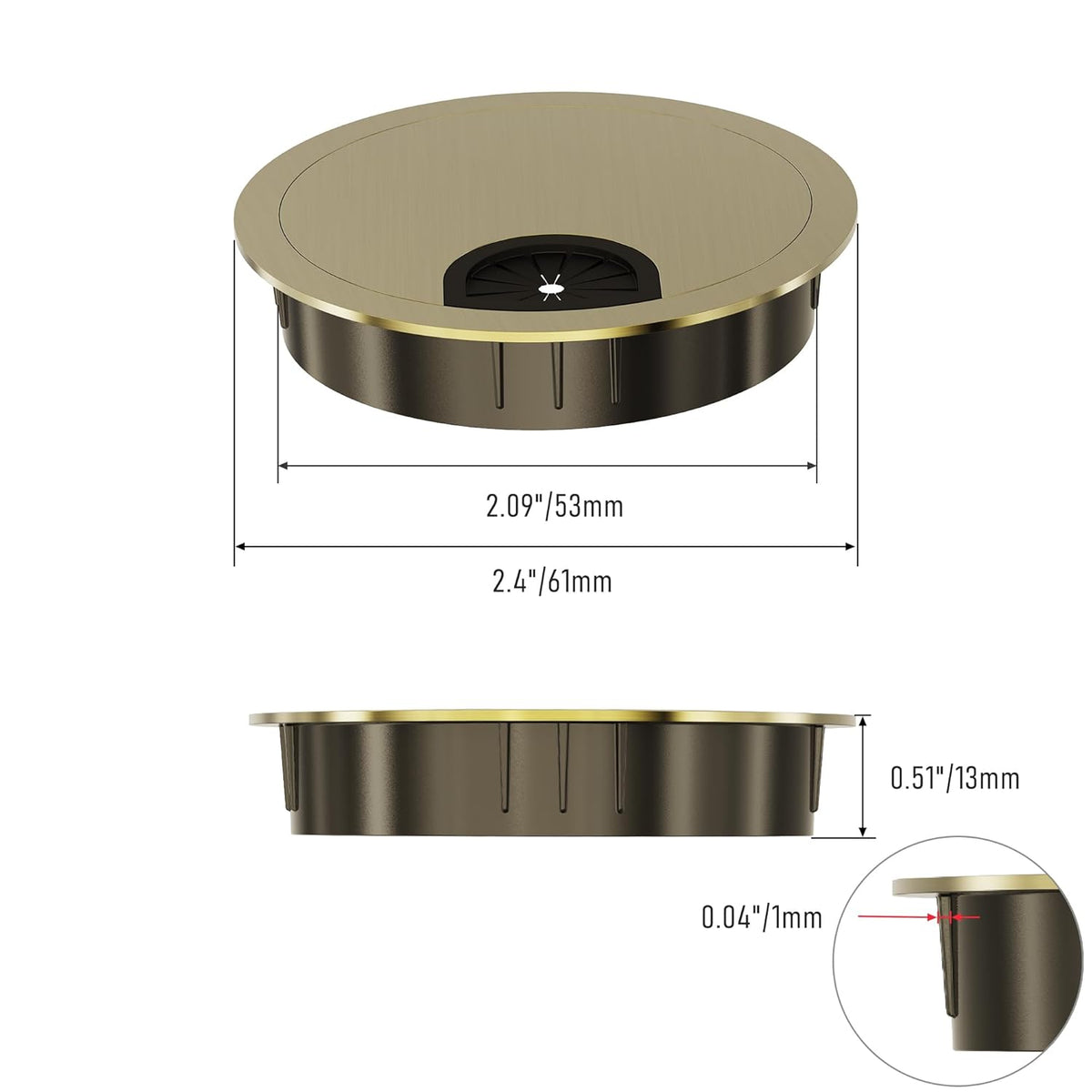 Desk Grommet 2-1/8 Inch 53mm, Zinc Alloy Computer Desk Wire Hole Cover, Office Desktop Cord Cable Hole Metal Ring, Bronze Tone