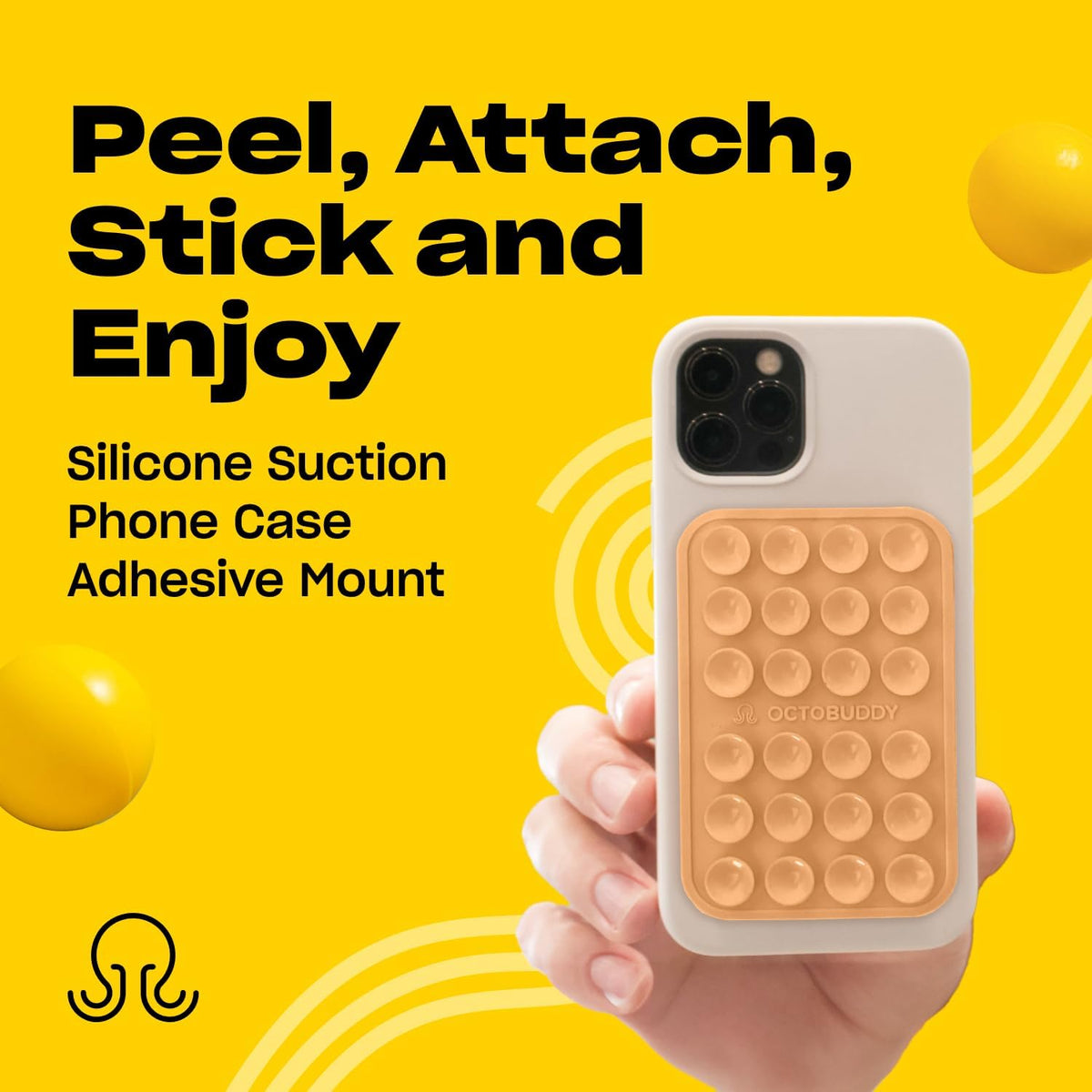 Classic MAX - Silicone Suction Phone Case Adhesive Mount - Hands-Free, Strong Grip Holder for Selfies and Videos - iPhone and Android Compatible - 2.6″ x 3.9″, Buttercream