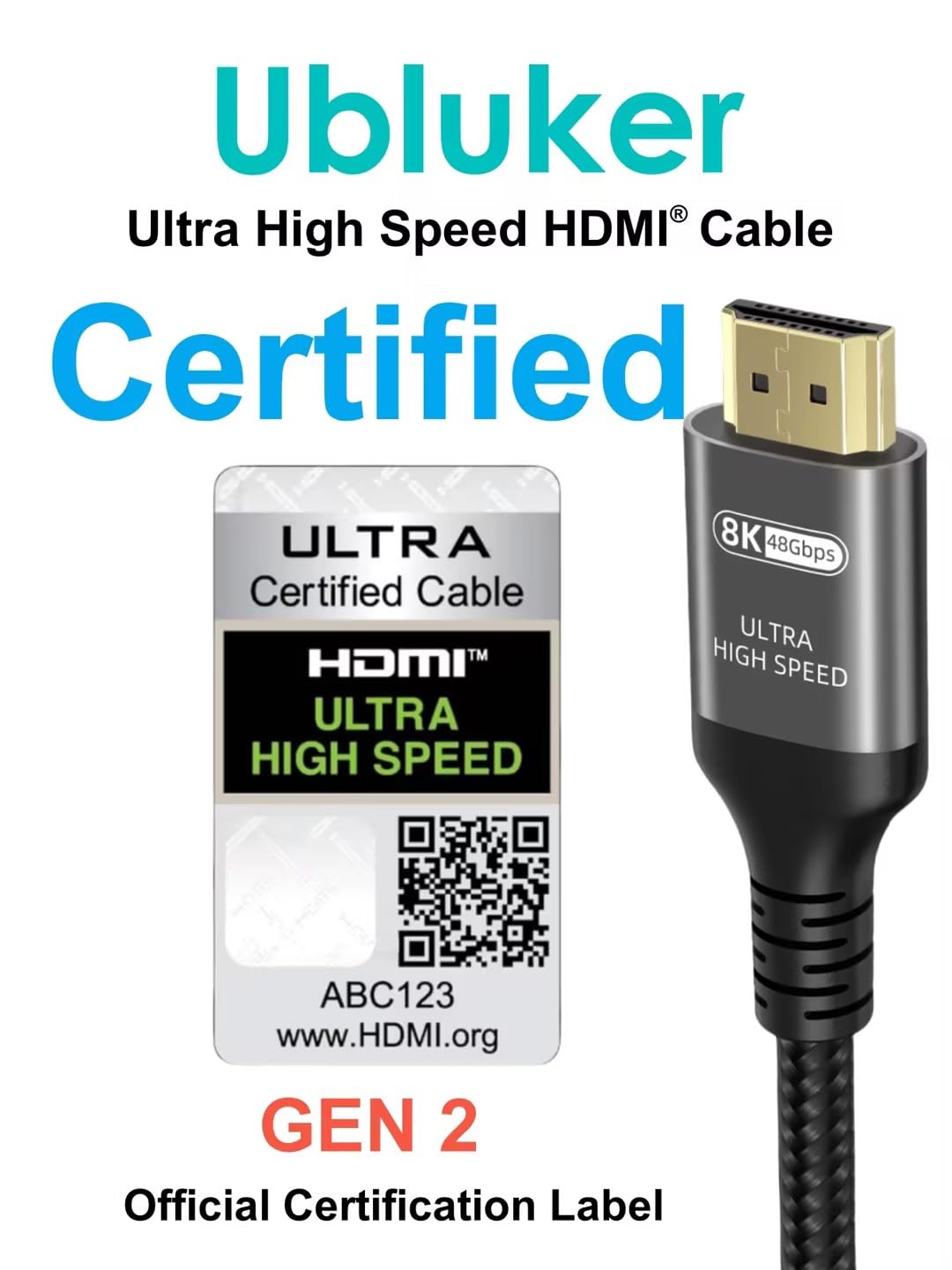10K 8K 4K HDMI Cable 48Gbps 15 FT, Certified Ultra High Speed HDMI® Cable 4K 240Hz 144Hz 120Hz 8K60Hz 0.01ms HDR10+ eARC HDCP2.3 Netflix Roku TV PC Monitor Projector PS5 Xbox