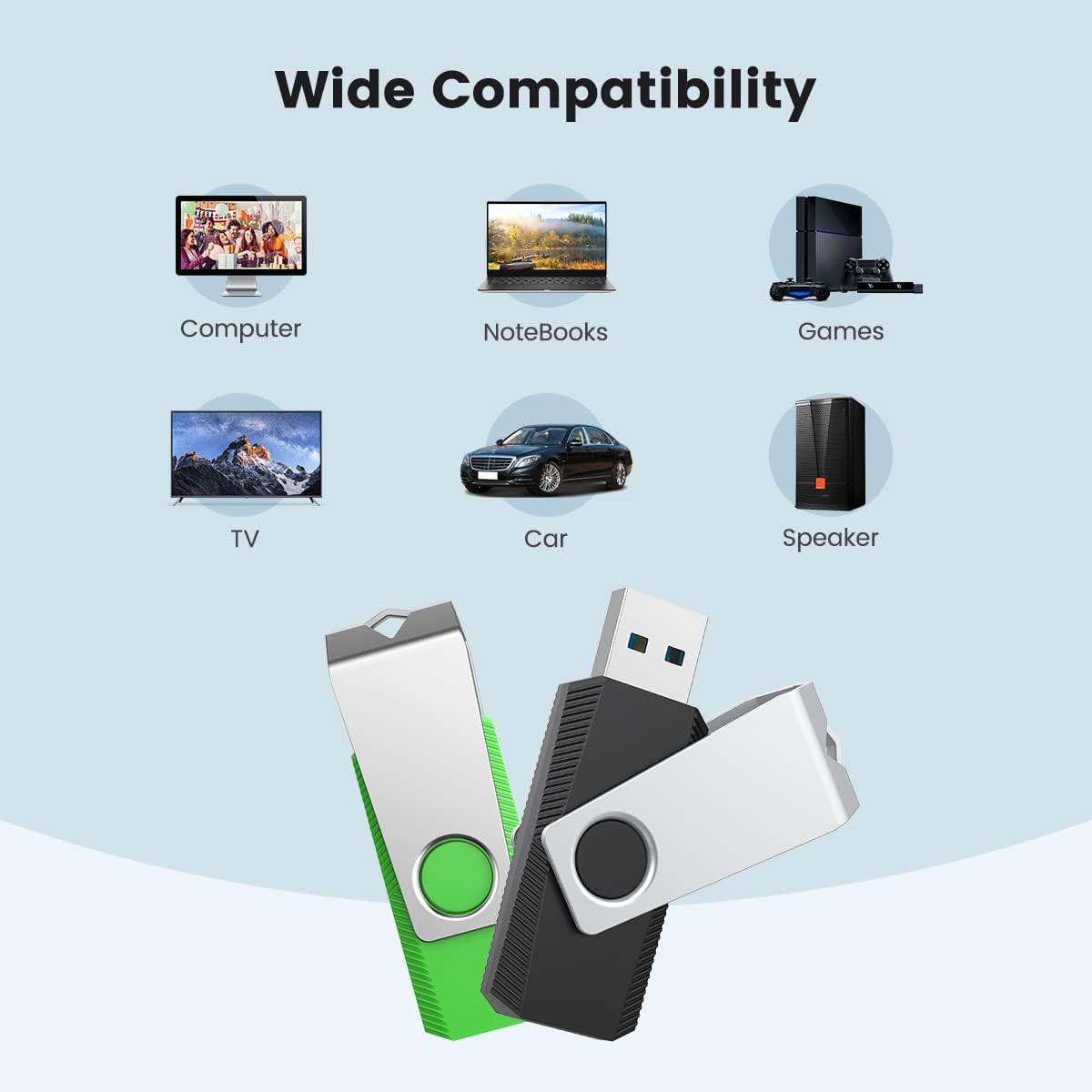Aiibe 16GB USB 3.0 Flash Drive 10 Pack - Thumb Drives Memory Stick in 5 Mixed Colors (Black, Red, Cyan, Green, Purple)