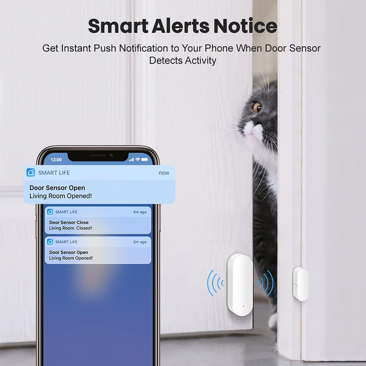 WiFi Door Sensor: Smart Door Open/Closed Detectors, Wireless Window Sensor with App Notification Alert, Contact Sensor for Home Security, Compatible with Alexa Google Assistant (4pack)