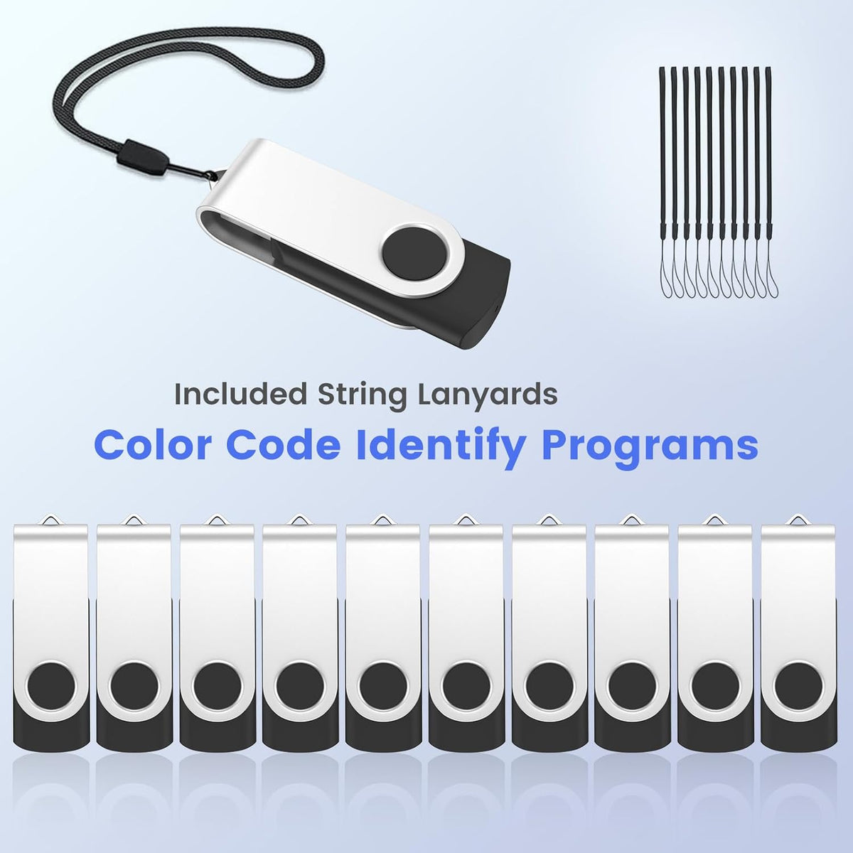 (Not 128GB) ABLAZE 128MB Flash Drive 10 Pack, USB 2.0 Memory Stick with Lanyards Swivel Thumb Drives Bulk 128MB Pendrive U Disk for Data Storage (Black)