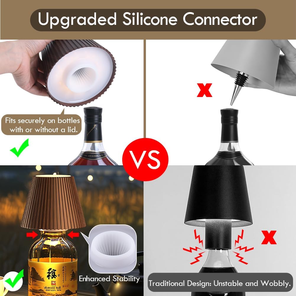 WILIT Wireless Bottle Lamp for Bar Decor, 3-Level Brightness Lampshades for Table Lamps, RGB Lamp for Bedroom, Table Decor for Living Room lamp, Cute Night Light for Women Gifts