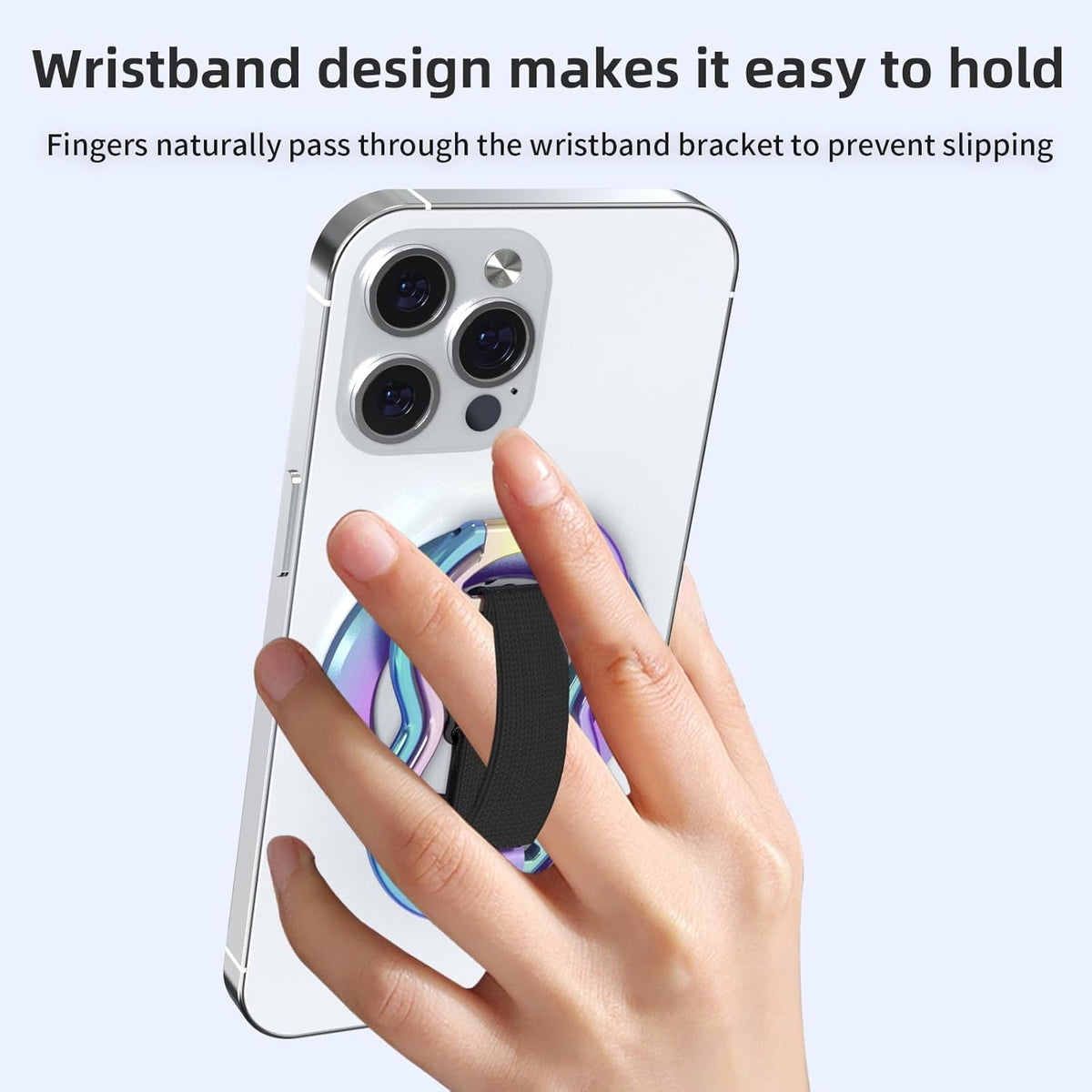 Magnetic-Phone-Grip-Stand-with-Finger-Strap, 4-in-1 Magnetic Ring Holder, Kickstand and Elastic Strap for Smartphones, Universal Fit for iPhone, Android, and Cases (Colorful)