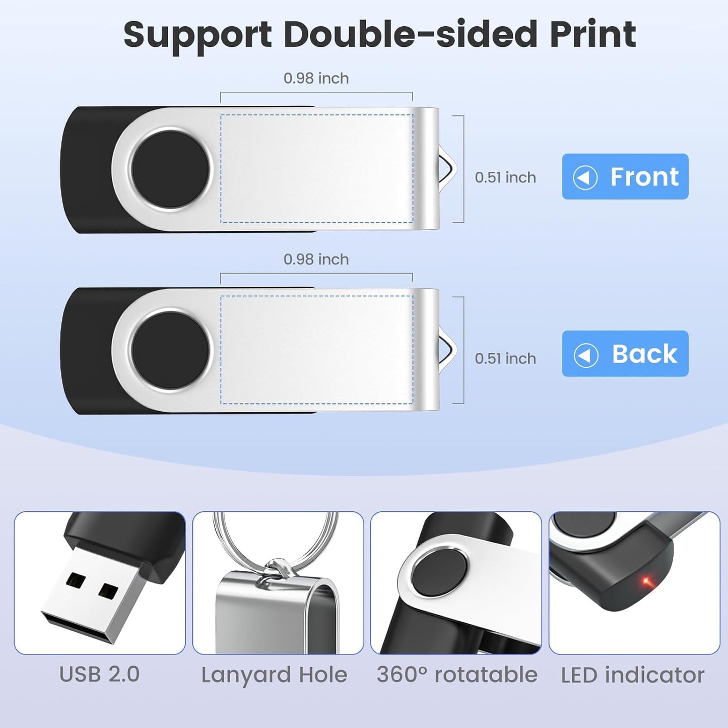 ABLAZE Personalized USB 2GB Flash Drive 10 Pack, USB 2.0 Custom Thumb Drives Personalized Pendrive Memory Stick (Mixcolors)