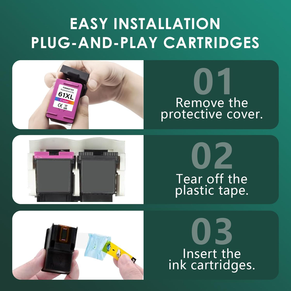 61XL 61 XL Ink Cartridges High Yield Replacement for HP Ink 61 61 XL 61XL for Envy 4500 4501 4502 5530 Deskjet 1000 1010 1050 1510 2510 2540 3000 Officejet 2620 4630 Printer (1 Black,1 Color)