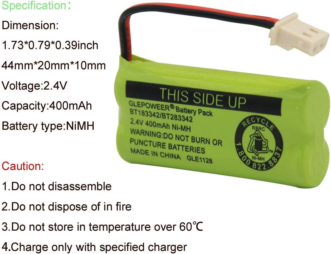 BT183342/BT283342 2.4V 400mAh Ni-MH Battery Pack, Also Compatible with Cordless Phone Batteries BT166342/BT266342 BT162342/BT262342 CS6709 CS6609 CS6509 CS6409 EL52100 EL50003(2 Pack)