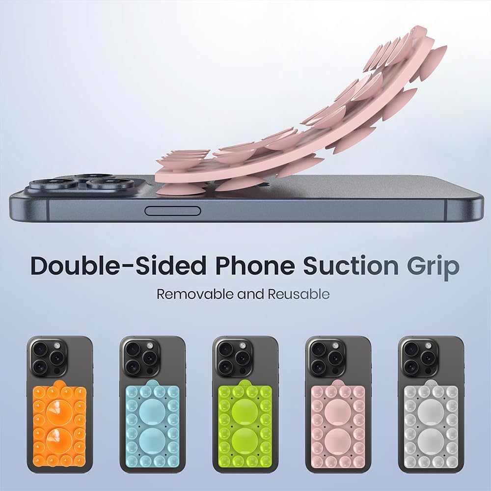 Silicone Suction Phone Holder Mount,Silicon Adhesive Phone Accessory for iPhone and Android, Hands-Free Mirror Shower Phone Holder,TikTok Videos and Selfies (Light Pink 2Pack, Double Sided)