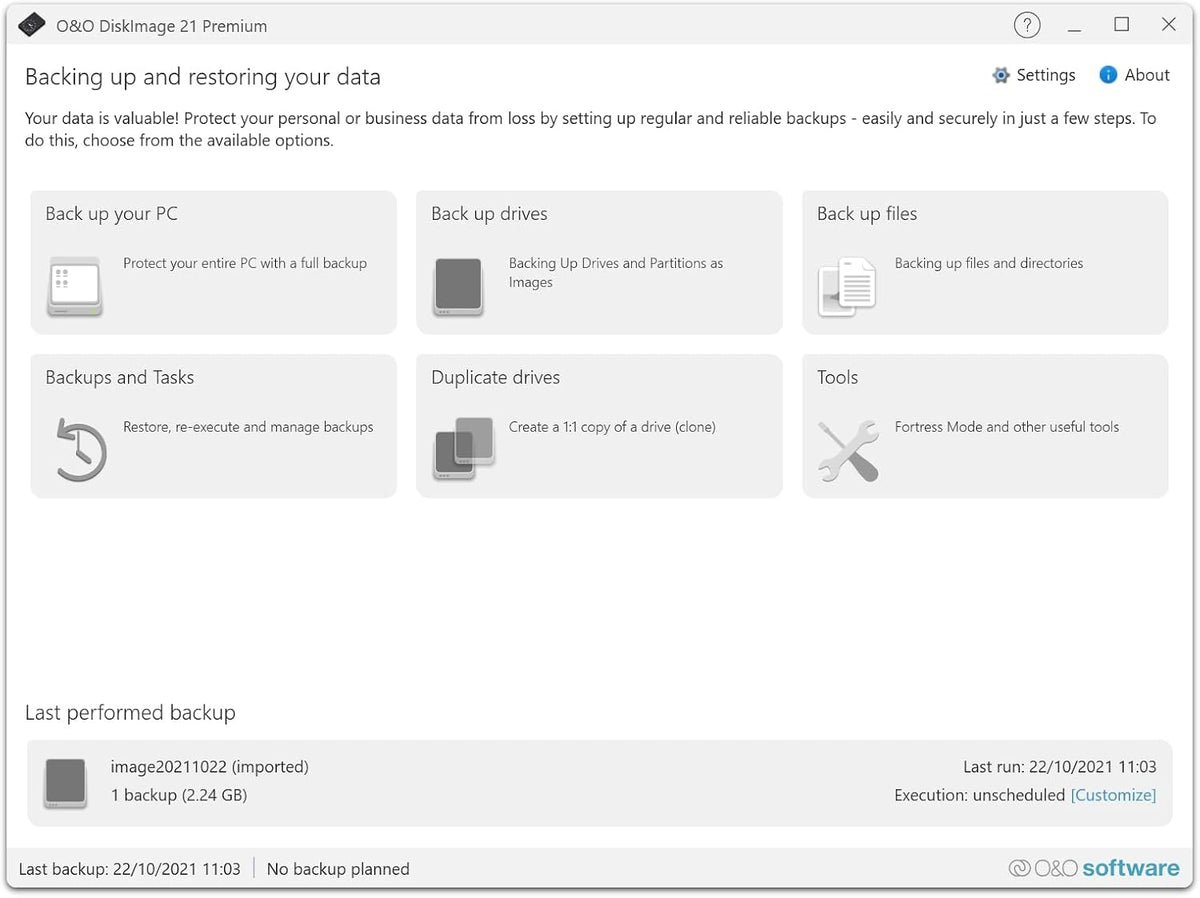 O&O DiskImage 21 Premium - Reliable data backup for Windows PCs, hard drives +SSDs. System recovery, disk cloning + data loss protection for Win 11, 10