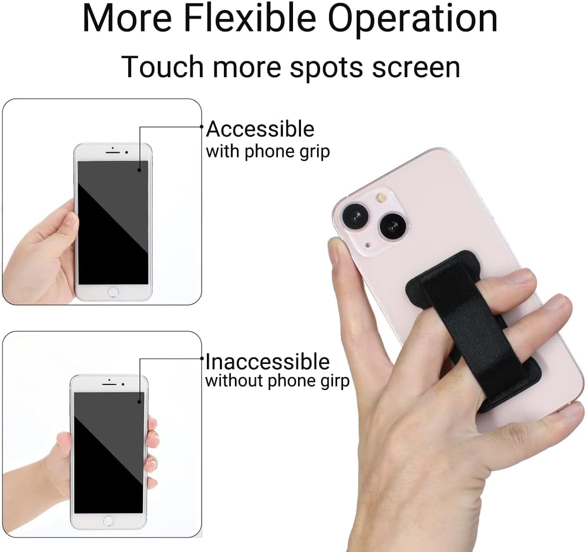 Finger Strap Phone Holder - Ultra Thin Anti-Slip Universal Cell Phone Grips Band Holder for Back of Phone -2Pack(Black)