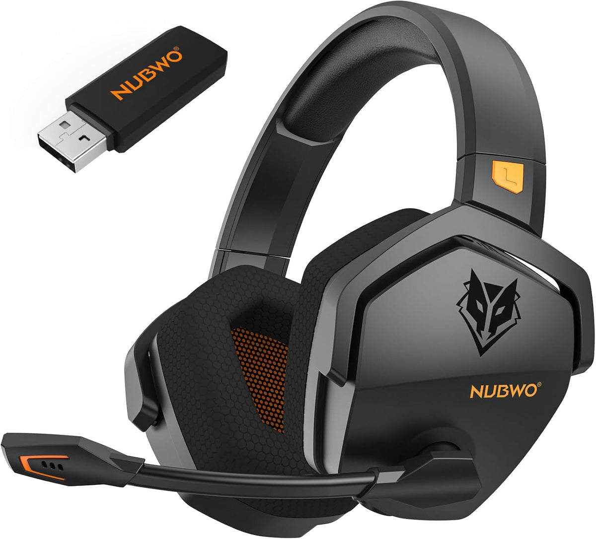 NUBWO G06 Dual Wireless Gaming Headset with Microphone for PS5, PS4, PC - 23ms Low Latency Audio - 100-Hour of Playtime - 50mm Drivers (Black-Orange)