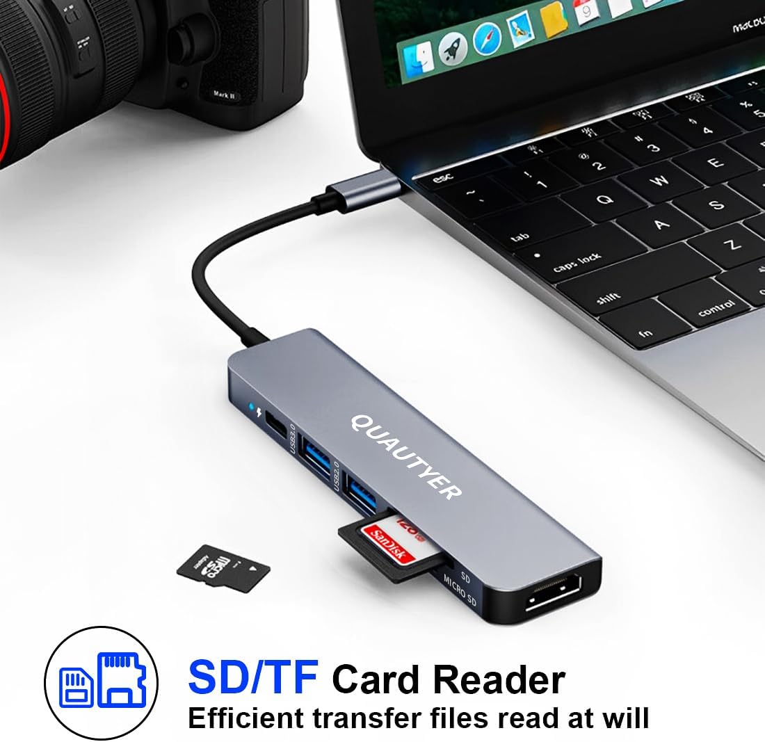 USB C Hub Multiport Adapter Dongle for MacBook Air 6 in 1 USB C to HDMI Multiport Adapter with 4K HDMI, 100W PD, USB 3.0, SD/TF Card Reader MacBook hdmi Adapter for MacBook Air/Pro, iPad, Dell XPS