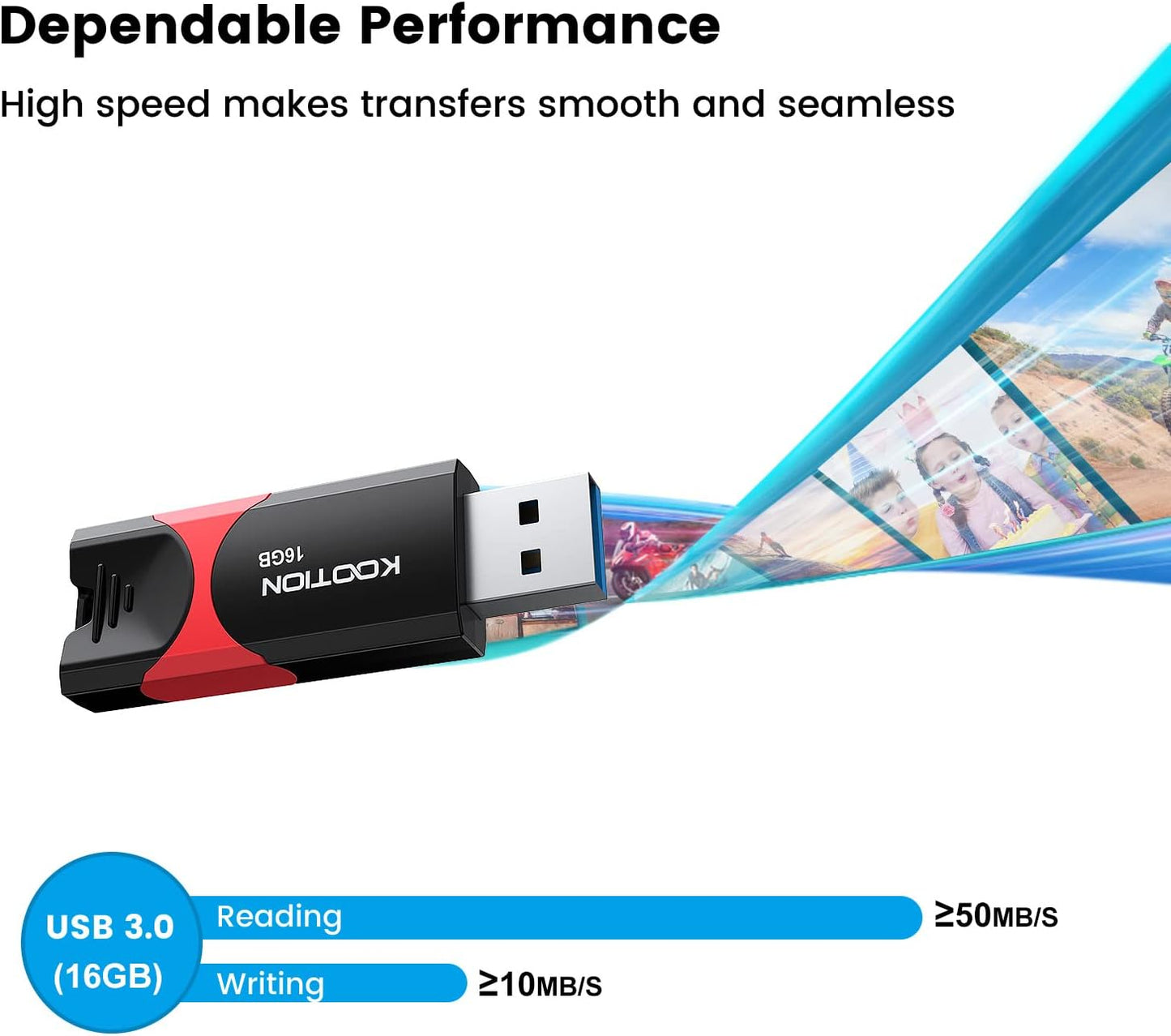 USB 3.0 Flash Drive KOOTION 10 Pack 16GB USB 3.0 Thumb Drive Retractable 16G Zip Drive Ultra High Speed USB Stick Jump Drive Rugged Memory Stick with LED Indicator for Data Storage and Transfer