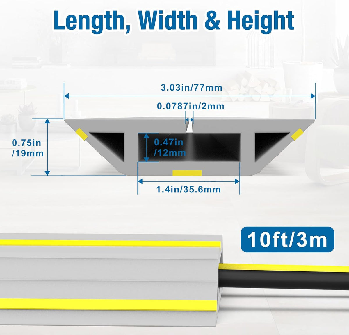 Eapele Floor Cable Cover Protector,Heavy Duty PVC Duct Easy to Unroll,Prevent Cable Trips and Protect Wires,Perfect for Home Office or Outdoor (Gray - 10ft)