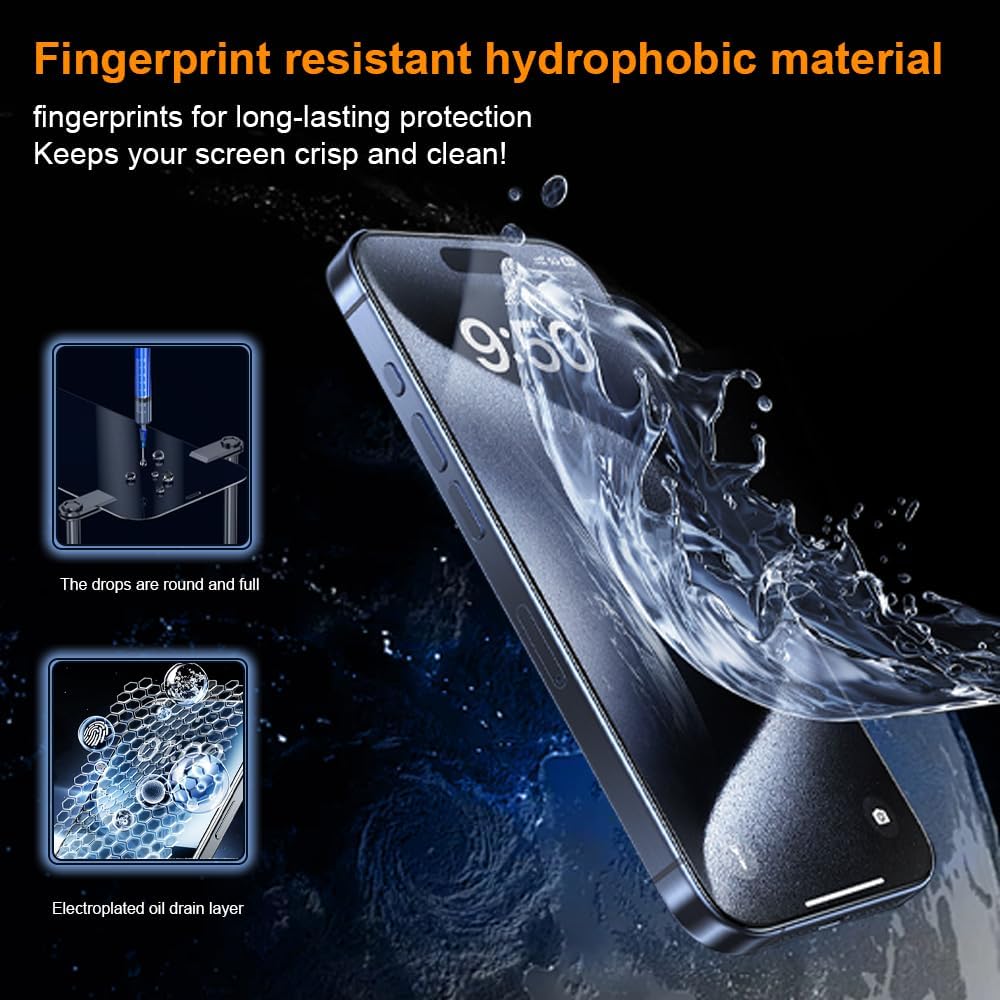 OneFish Screen Protector for Iphone 16, HD Clarity Tempered Glass Film 9H+ Hardness, with Hassle-Free Installation Frame, Dust-Free Bubble-Free Anti-Fingerprint, 2Pack