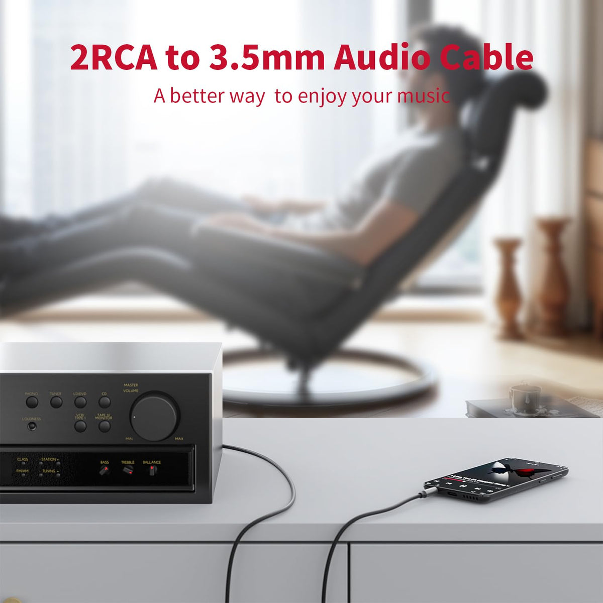3.5mm to RCA Cable (3Feet/1M),3.5 mm 1/8 to RCA 2-Male Headphone Jack Adapter HiFi Sound Splitter Auxiliary Cord for Smartphone,MP3 Players,Laptops,Tablet,Speaker