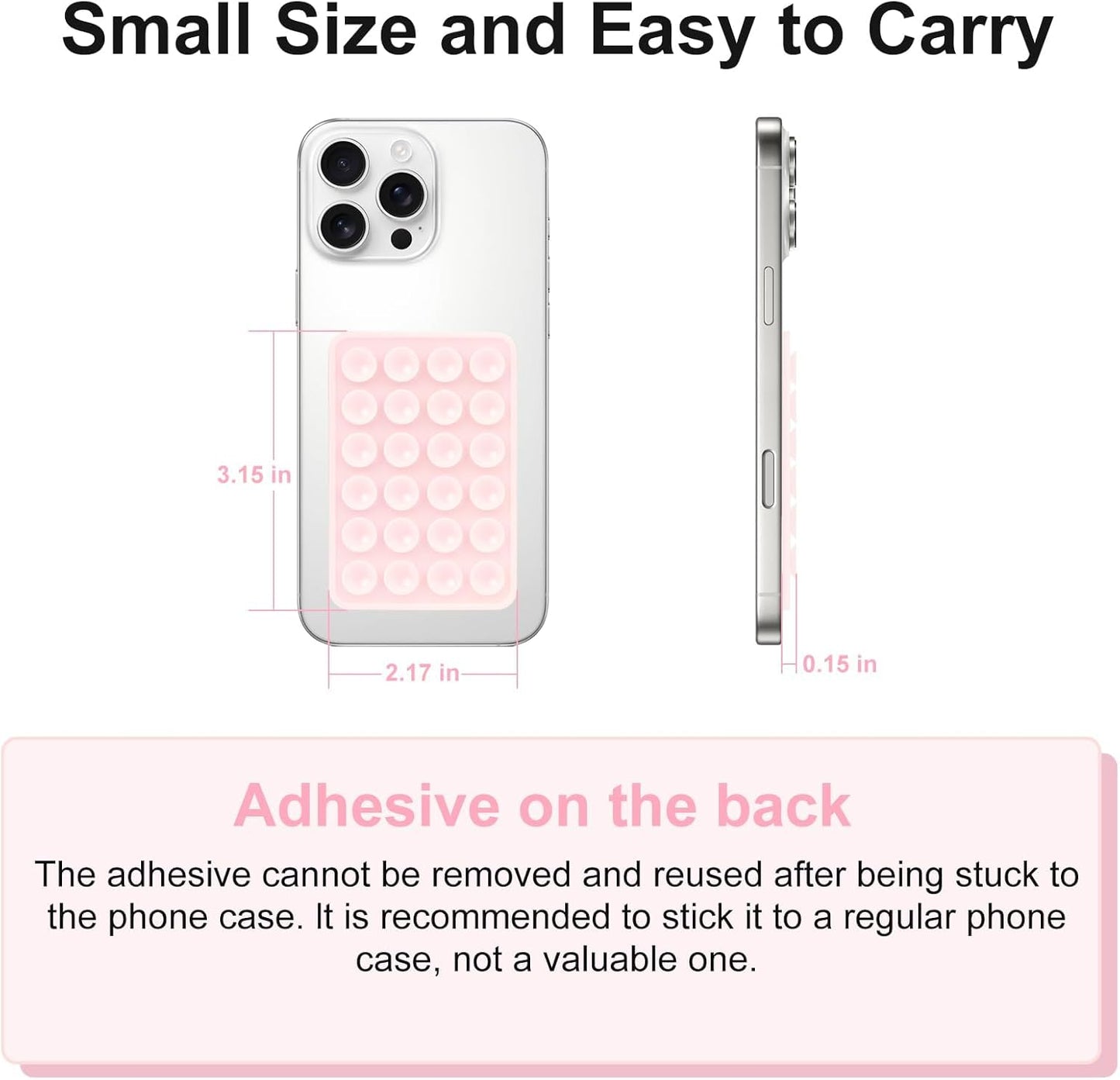 2PCS Silicone Suction Phone Case Mount, Non Slip Suction Cup, Hands-Free Phone Accessories Holder for Selfies and Videos, Silicone Adhesive Stand Sticky for Cell Phone Light Pink
