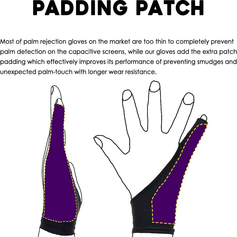 AKX Artist Drawing Glove Small - 2 Pack Palm Rejection for iPad - Smudge Guard, 1 Finger, Fingerless, Good for Left and Right Hand, Black | AK-010