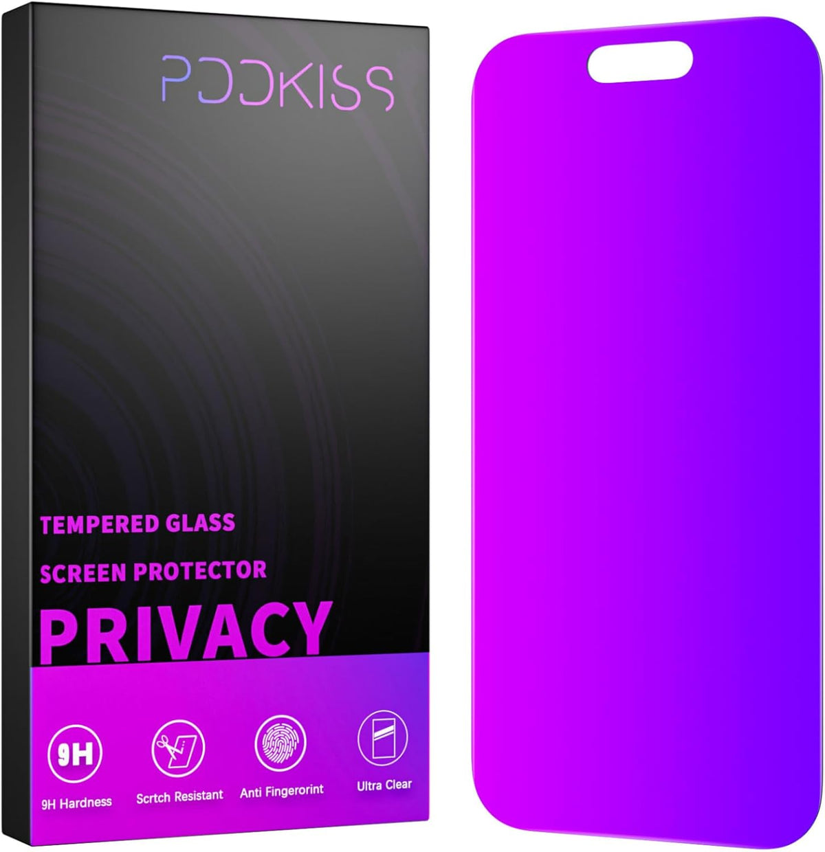 Compatible for iPhone 16 Pro Privacy Screen Protector Tempered Glass 6.3 Inch, Purple Gradient Anti Spy Anti Blue Light HD Easy Installation