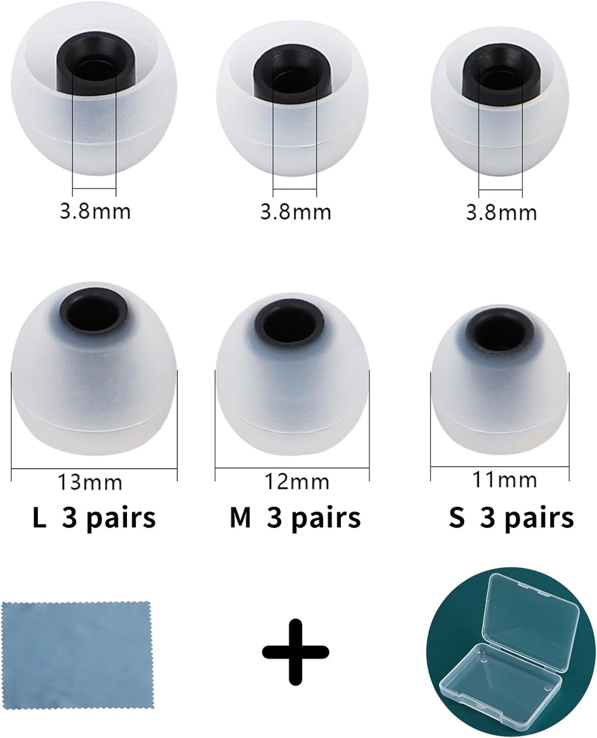 Earbud Tips Ear Bud Tips Soft Anti Slip Washable and Reusable Silicone Replacement Earbud Tips Fit Most in-Ear Earbuds(Inner Hole 3.8mm -5.1mm) 18pcs S M L