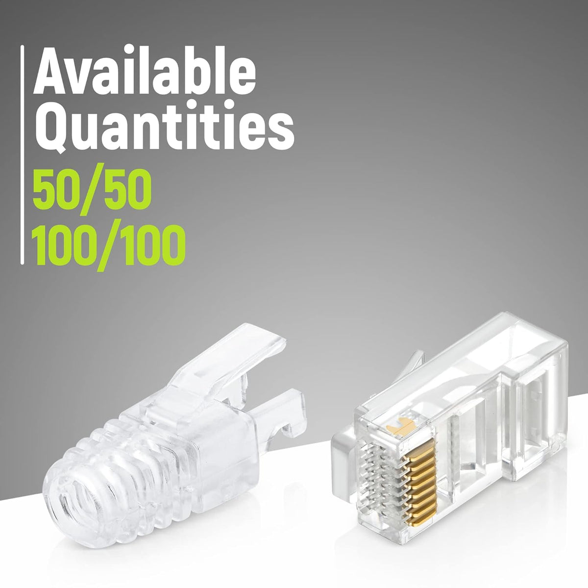 GTZ RJ45 Cat6 Pass Through Connectors and Strain Relief Boots - Pack of 100/100 - EZ to Crimp Modular Plug for Solid or Stranded UTP Network Cable