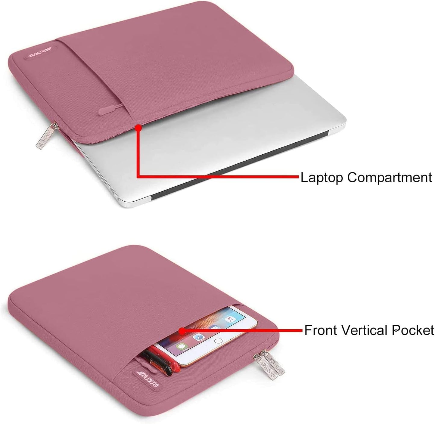 MOSISO Laptop Case 15 inch, 15 inch Laptop Sleeve Compatible with MacBook Air 15 M4 A3241 M3 A3114 M2 A2941 2025 2024 2023,Dell XPS 15,Polyester Vertical Computer Sleeve Bag with Pocket, Dusty Rose