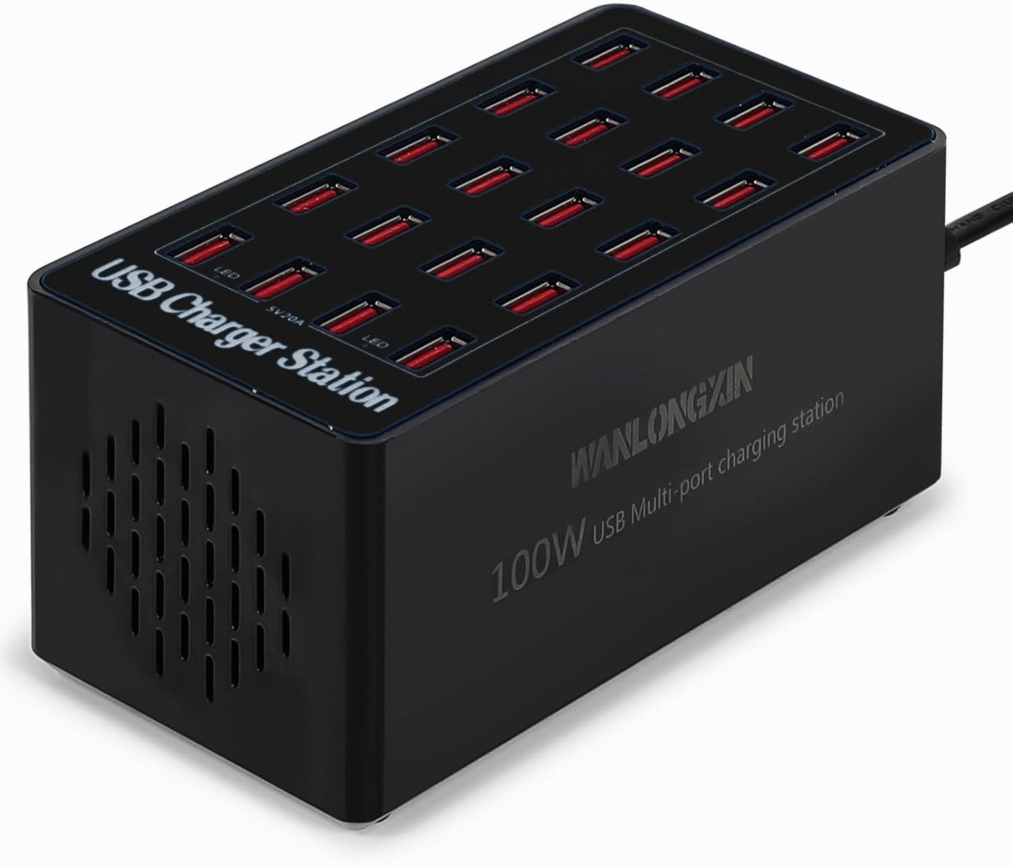 Charging Station, 100W20Port USB Charging Station, Multiple USB Charger Station, Charging Station for Multiple Devices, Multi USB Charging Station, Chargers for Multiple Devices, black