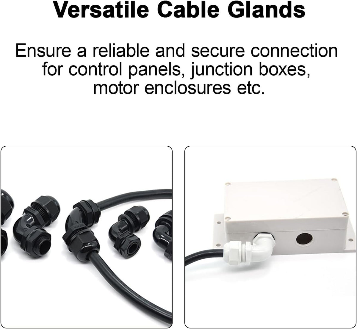 LeMotech M20 Cable Gland, 90 Degree Adjustable 9-14mm Strain Relief, Cord Connectors Nylon Joints with Gaskets, 6 Pcs, Black