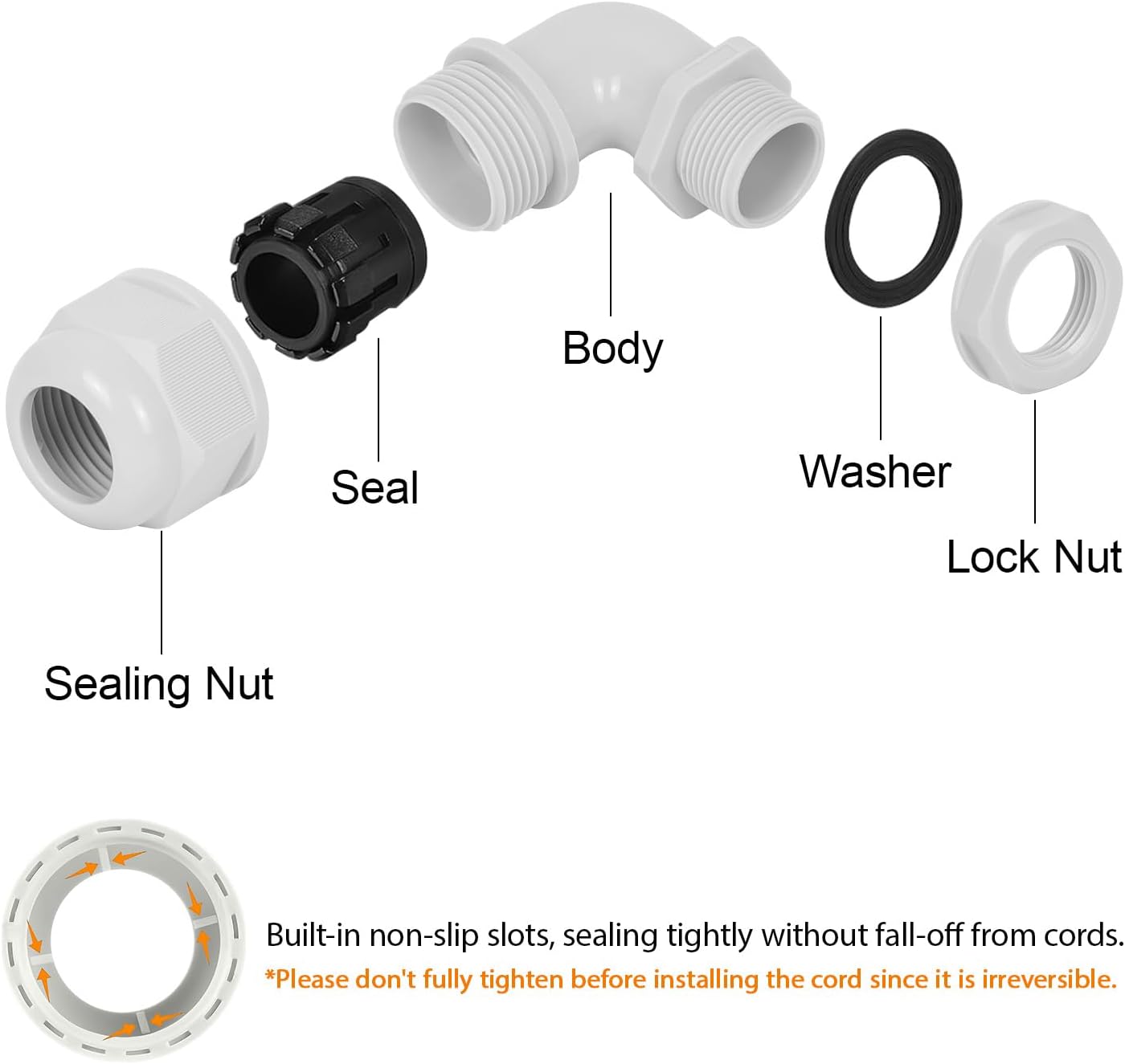 LeMotech M25 Cable Gland, 90 Degree Adjustable 13-18mm Strain Relief, Cord Connectors Nylon Joints with Gaskets, 2 Pcs, Grey