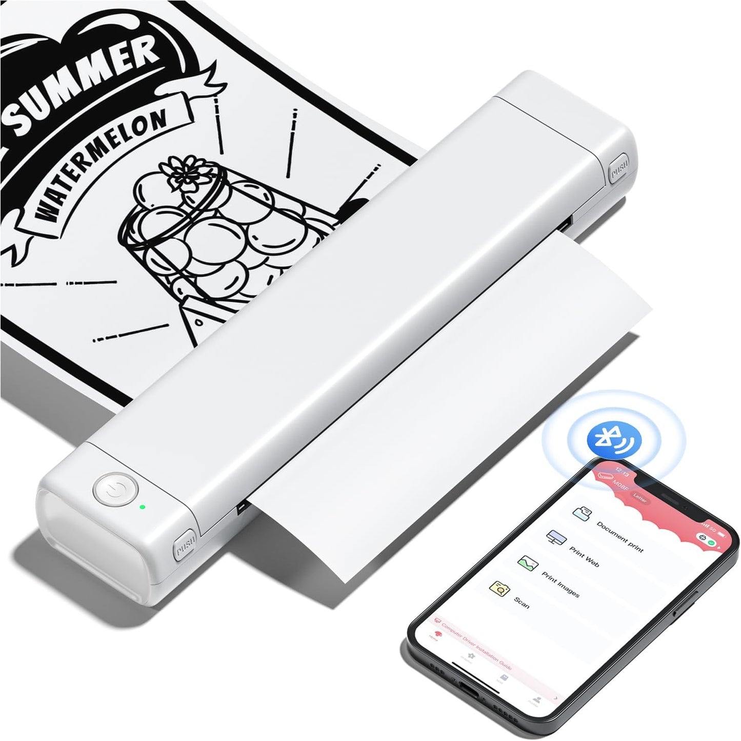 Phomemo M08F Portable Printers Wireless for Travel, Thermal Printer Support 8.5" X 11" US Letter Thermal Paper, Bluetooth Inkless Printer Compatible with iOS, Android, Laptop for Travel, Office, Home