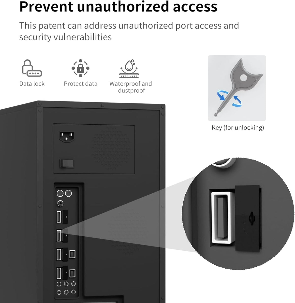 12PCS USB Metal Port Lock Blocker with 1 Key - Secure USB-A Port Protector for PC/Laptop, Anti-Theft Data Security Lock, Dust & Moisture Proof Cover, Removable Type-A Connector Black
