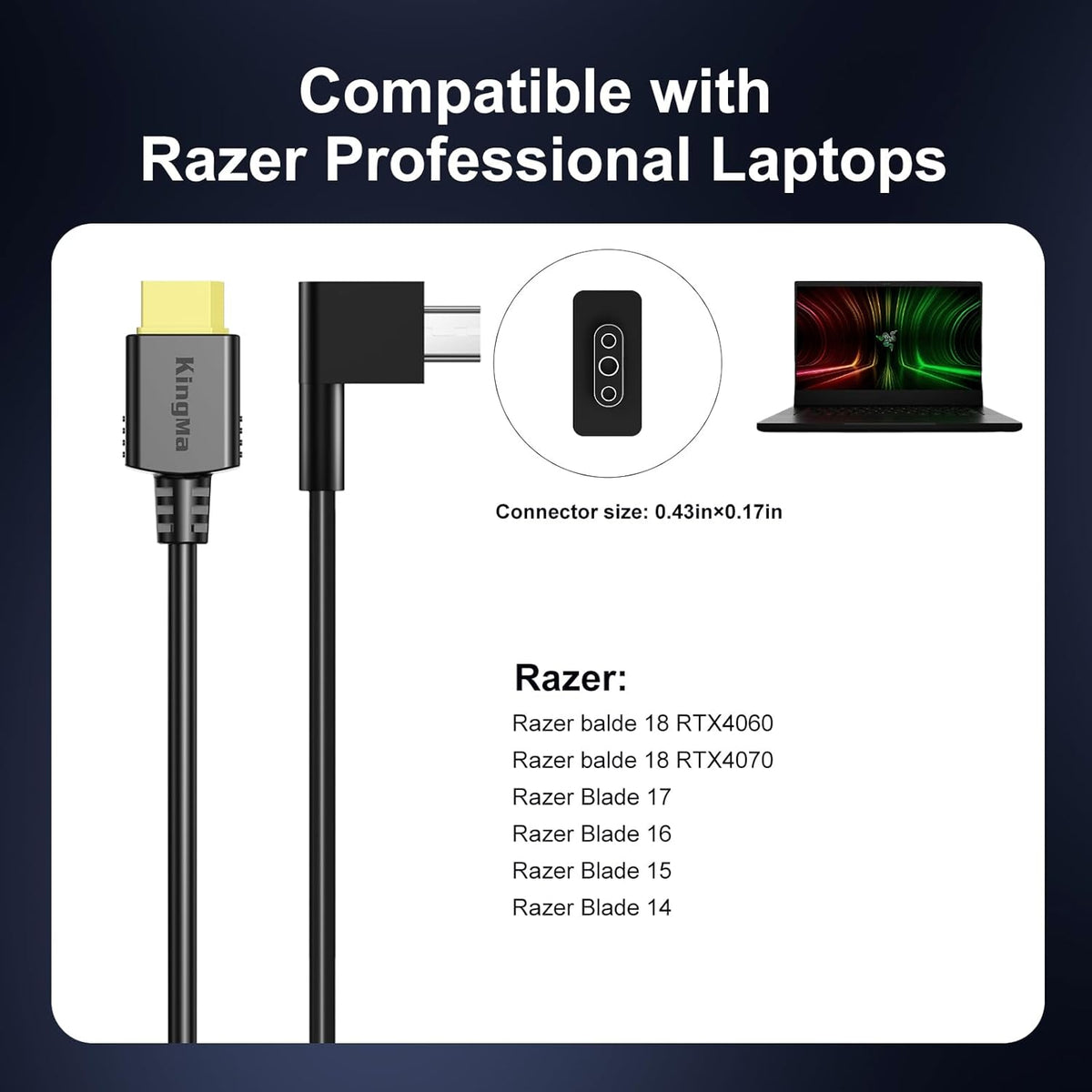 330W Razer Blade 18 with 4060/4070 Gaming Laptop Charger, 3-Port PD 3.0 (20V/16.5A) Fast Charging Adapter for Razer Blade 14/15/16/17 with 11/43mm Cable Compatible with Gaming & Engineering Laptops
