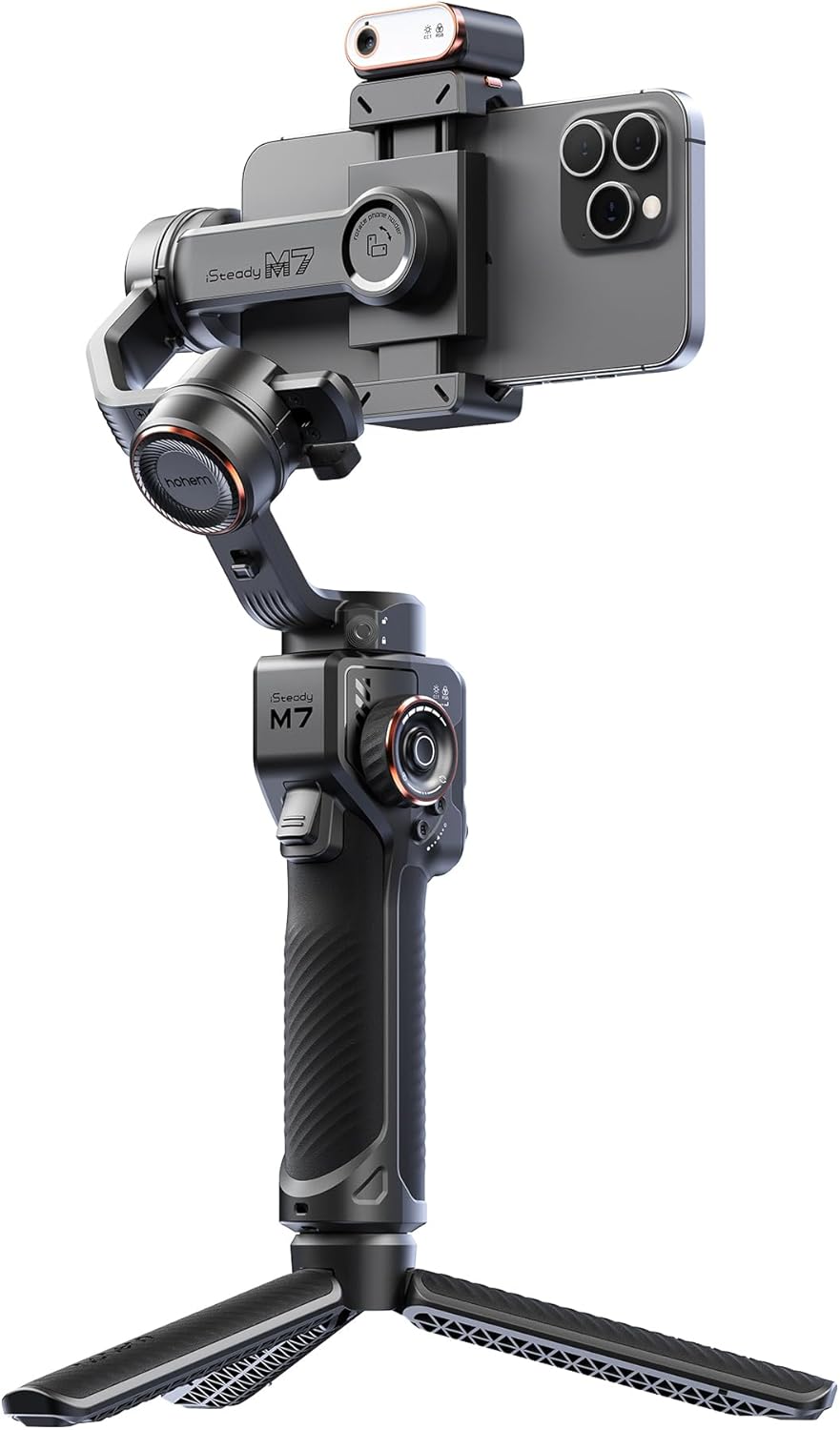 Hohem iSteady M7 Gimbal Stabilizer for Smartphone, 3-Axis Phone Gimbal, Gimbal Stabilizer for iPhone & Android, AI Tracking Sensor with Fill Light, 1.4" Detachable Touchscreen Remote Control