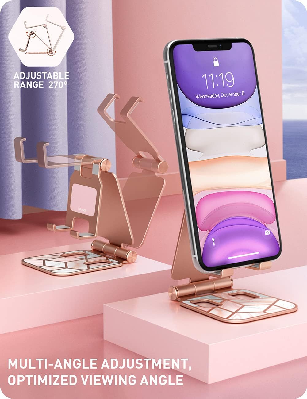 i-Blason Cell Phone Stand for Desk, Cell Phone Holder, Fits All Smart Phones, iPhone 16 15 14 13 Pro Max, Foldable Phone Stand Holder, Marble