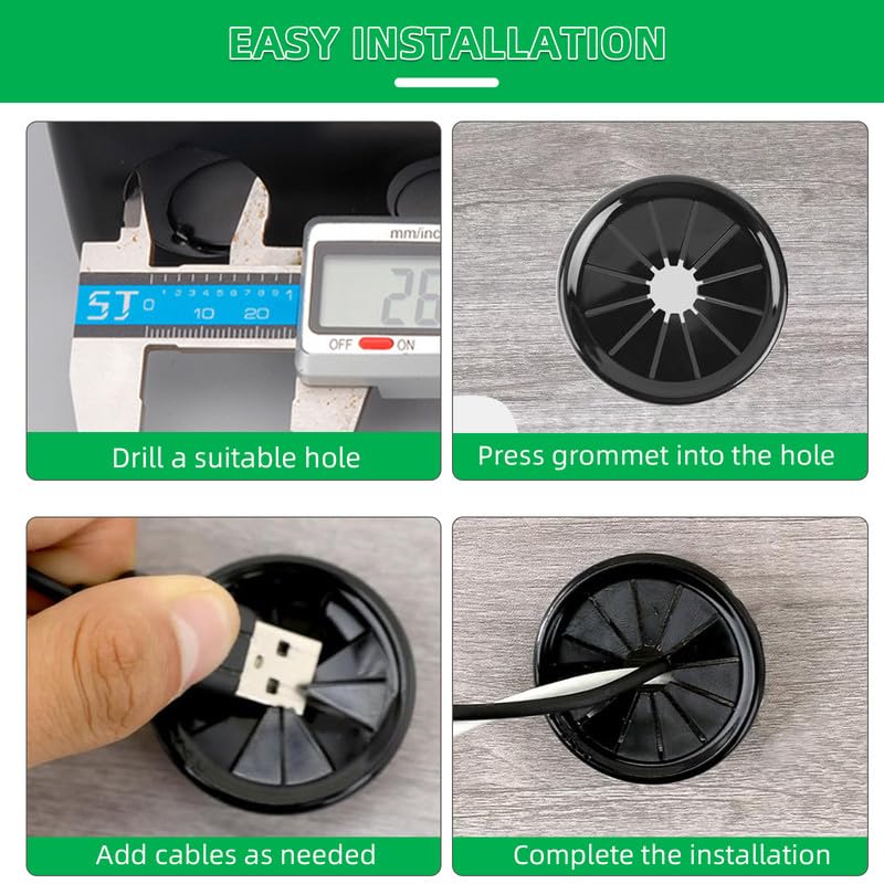 30PCS Cable Grommets, 3/4"(19mm) Desk Hole Cover Petal Shaped Buckle Type Nylon Snap Bushing Grommet, Wire Hole Cover Insert for Cables and Cords Management and Protection of Cabinet, Black