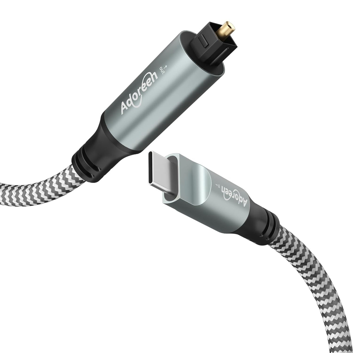 Adoreen Unidirectional USB C to Toslink Digital Optical Audio Cable 6 Ft, USB 2.0 Male to SPDIF Port Male Fiber Optic Adapter, Braided for TV/Soundbar, Sony PS5, Speaker-Not Toslink to USB