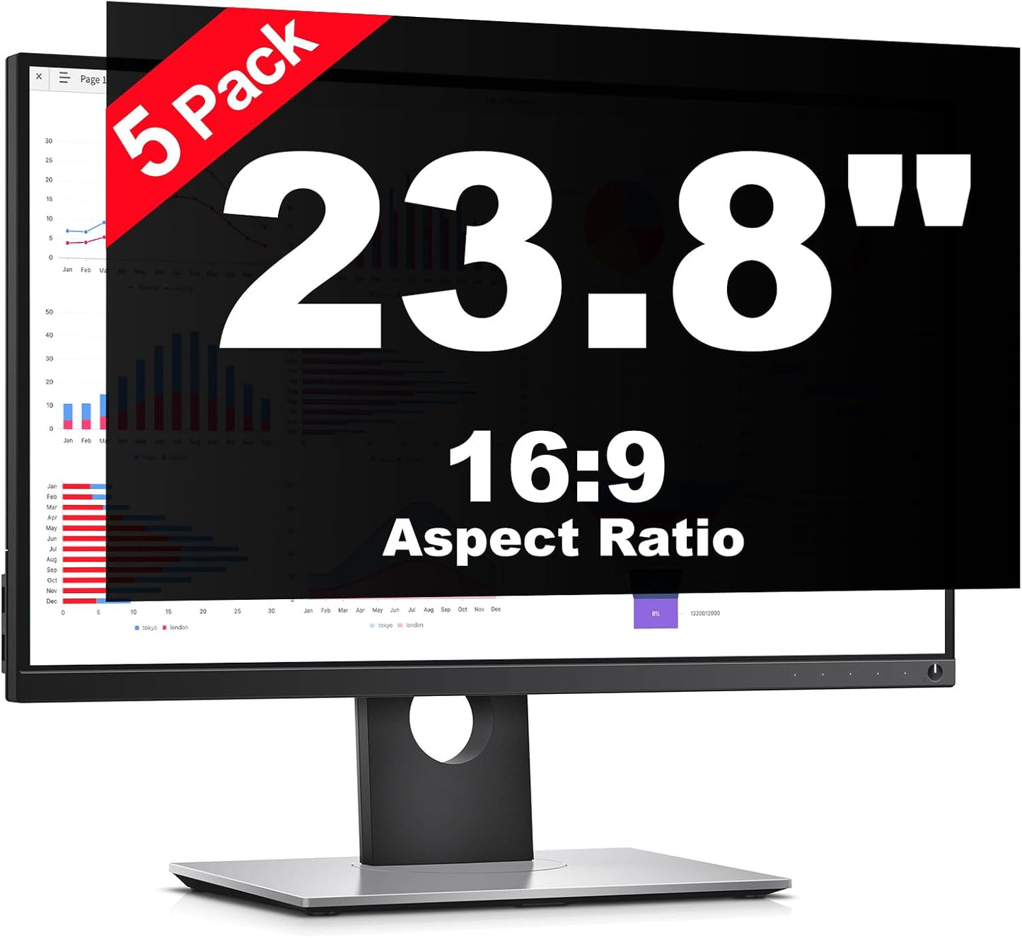[5 Pack] 23.8 Inch Computer Privacy Screen Protector for 16:9 Widescreen Monitors-Anti-Glare & Blue Light Filter,Anti-Spy Film,Reduces Eye Strain (Fits Most Desktop Screens)