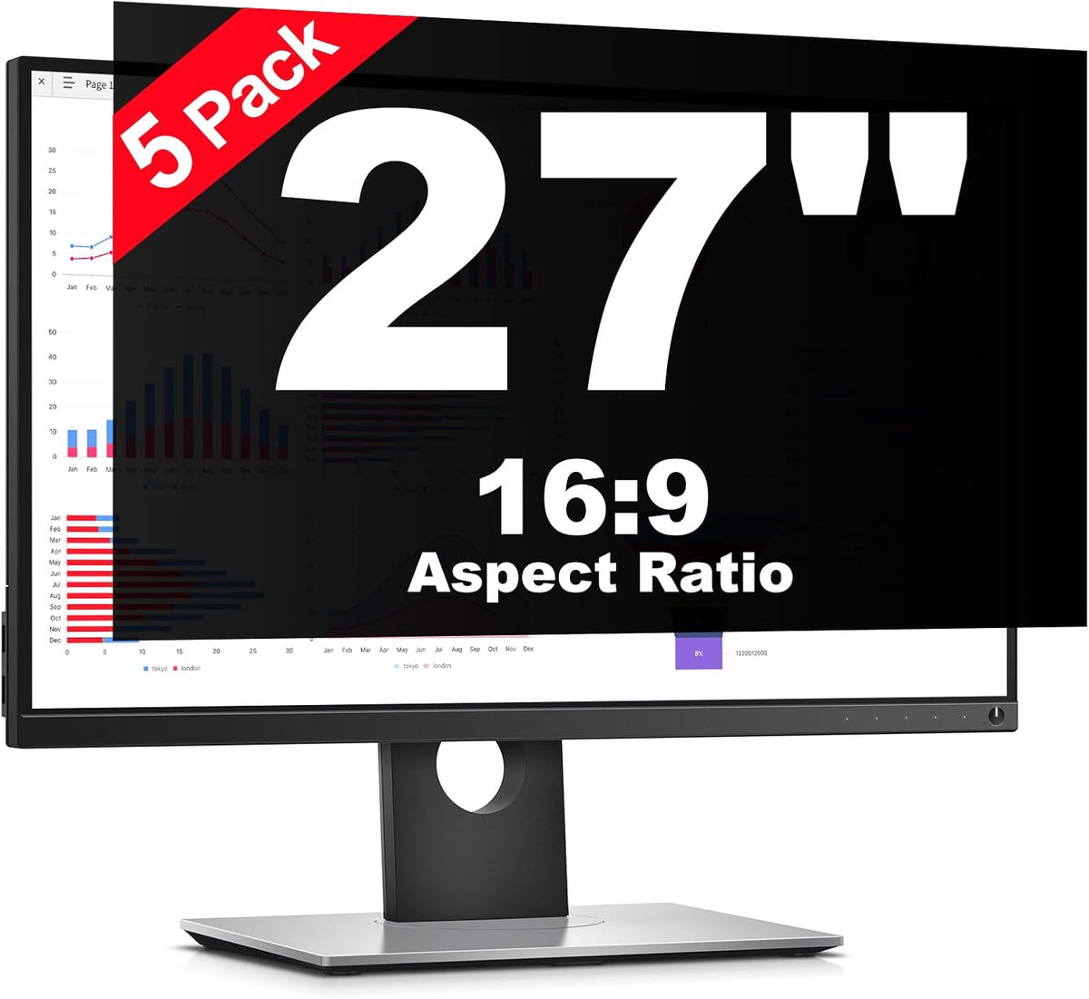 [5 Pack] 27 Inch Computer Privacy Screen Protector for 16:9 Widescreen Monitors-Anti-Glare & Blue Light Filter,Anti-Spy Film,Reduces Eye Strain (Fits Most Desktop Screens)