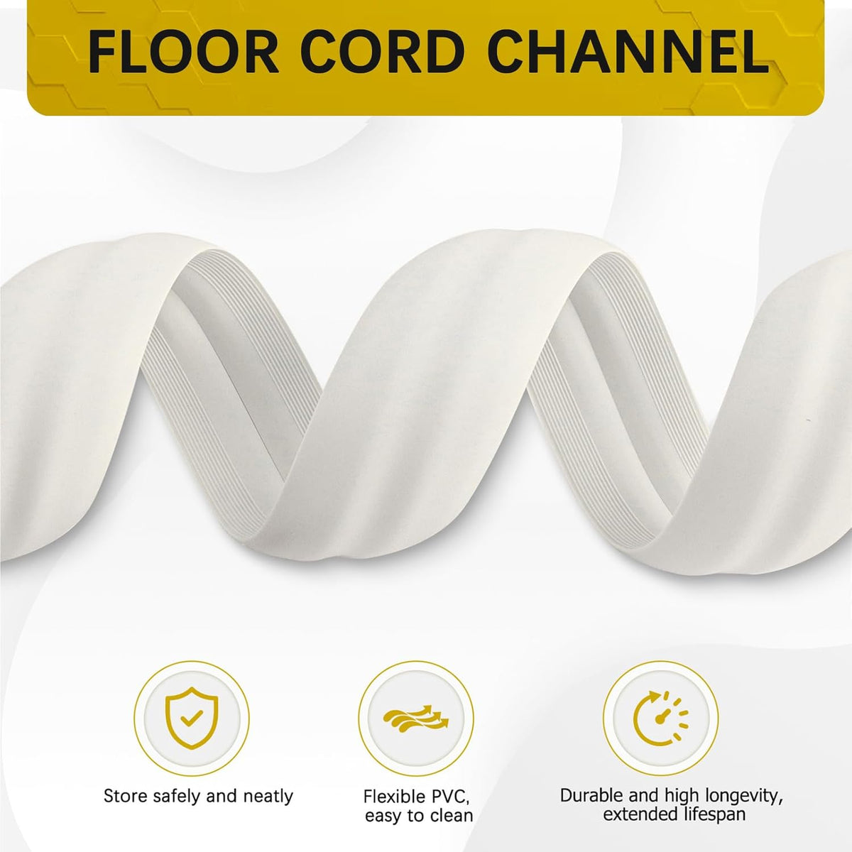 Floor Cord Cover 3.3FT Cord Covers for Wires on Floor Protect Wires & Prevent Trip Hazards, Easy to Cut for Home, Office, School, Concerts, Cavity W0.6in x H0.32in