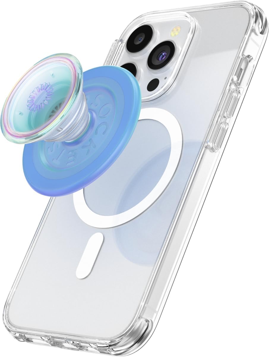 PopSockets Phone Grip for MagSafe with Kickstand, Magnetic Stand, Swappable Top, Secure Hold for iPhone MagSafe Cases, Phone & Tablet Grip - Blue Opalescent