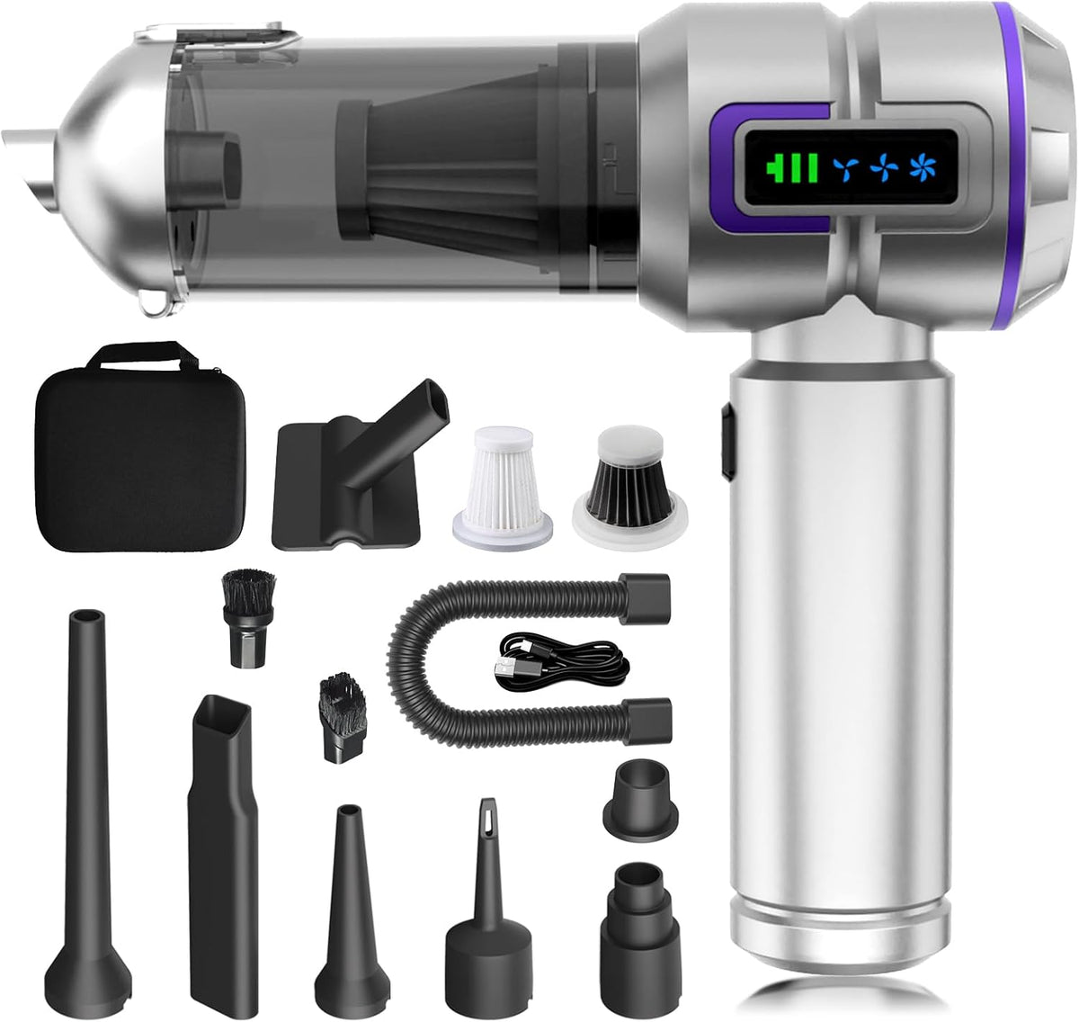 Car Vacuum Cleaner, 22000PA High Power Portable Handheld Car Vacuum & Air Duster, Mini Cordless Vacuum with LED Display, for Home, Office, Camping (Silver Purple)