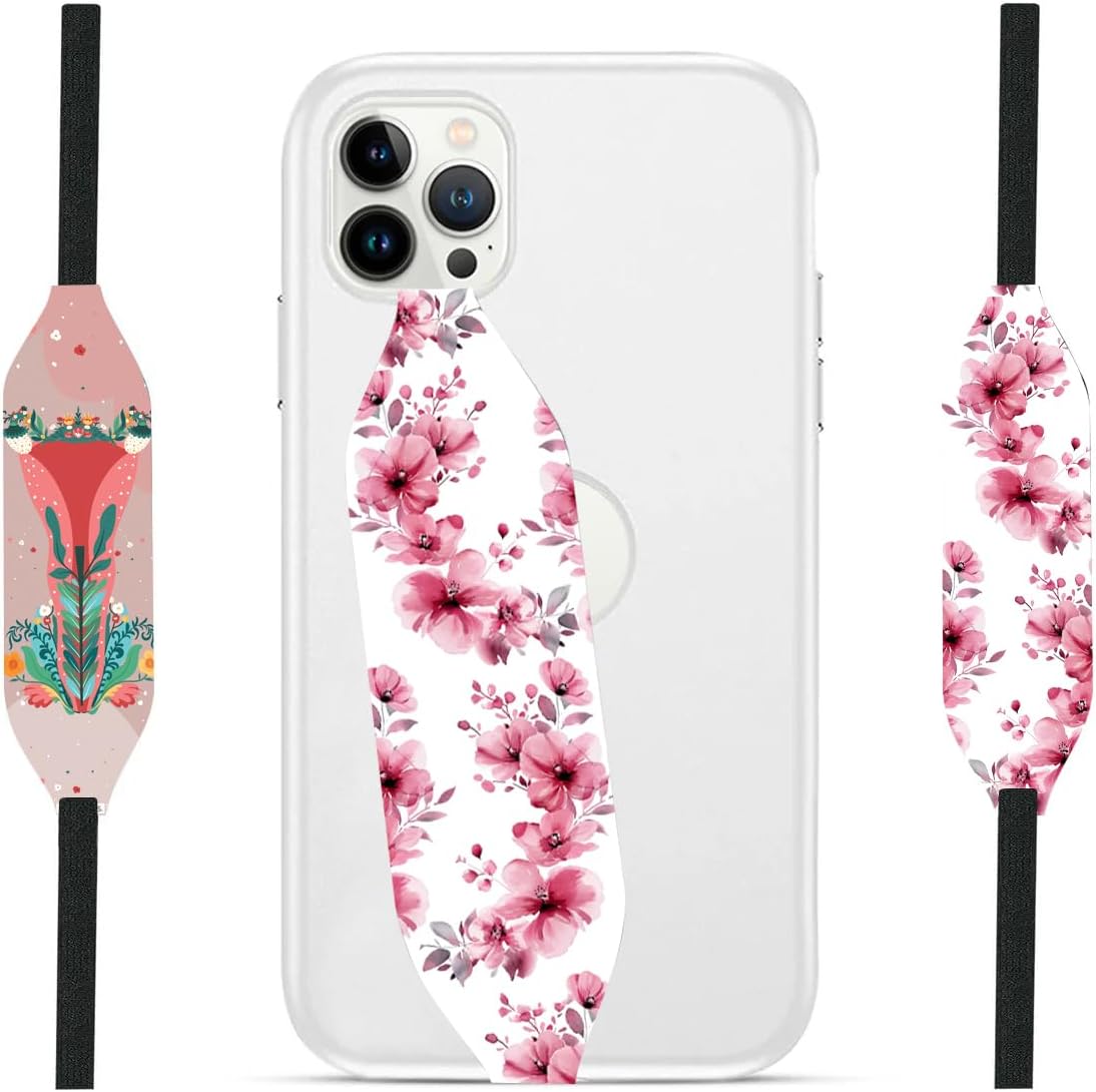 Phone Grip Strap - Reversible Finger Holder for Phone Back, Customizable Anti-Slip Design, Wireless Charging Compatible Detachable Holder for iPhone - Boho Bouquet