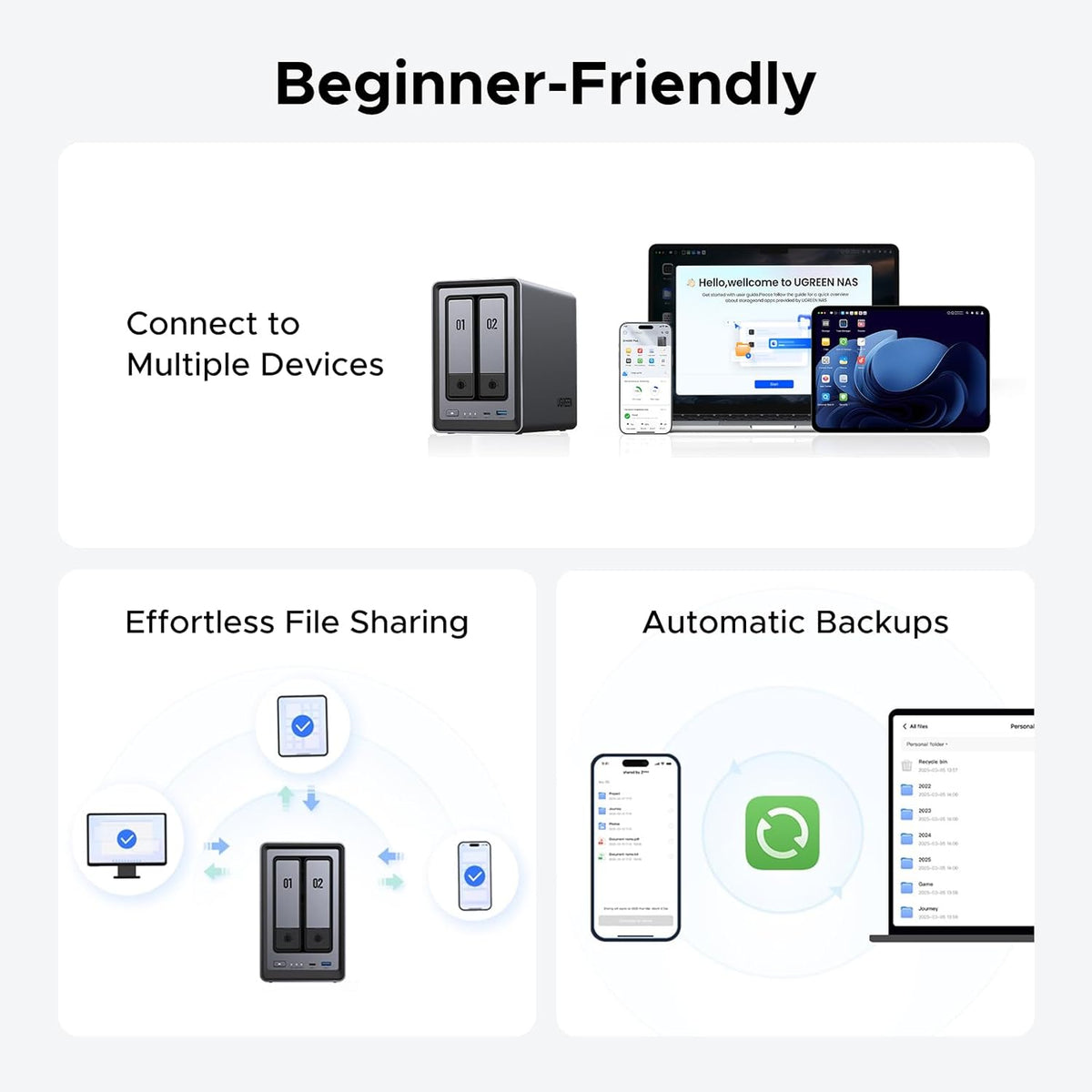 UGREEN NASync DXP2800 2-Bay Desktop NAS, Intel N100 Quad-core CPU, 8GB DDR5 RAM, 2.5GbE, 2X M.2 NVMe Slots, 4K HDMI, Network Attached Storage (Diskless)