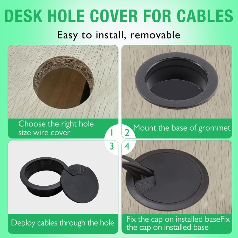 2 Pcs Desk Grommet 2-3/8" / 60 mm, Desk Cord Hole Cover, Cable Grommet ABS Plastic, Desk Hole Grommet for Home & Office Pc, Detachable Adjustable Cable Cord Organizer-Reddish Brown
