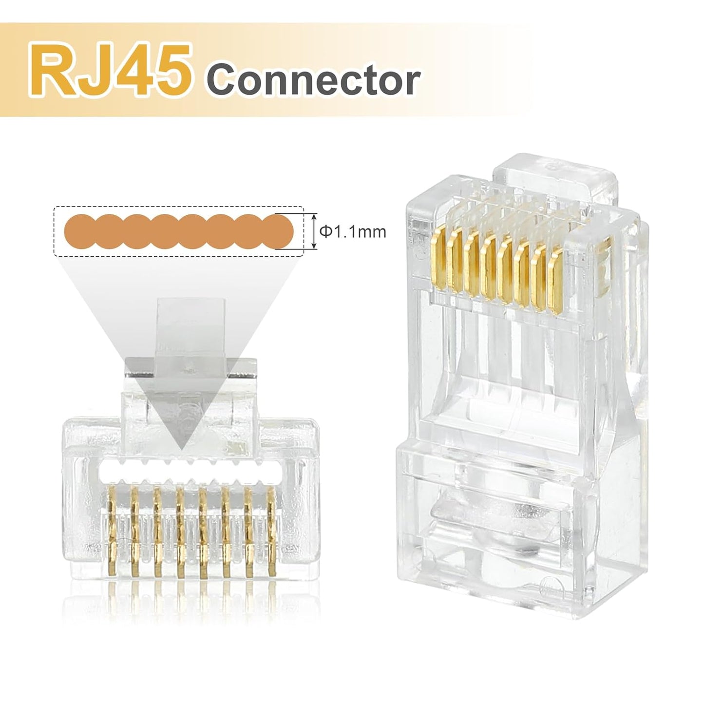 MECCANIXITY 100pcs Cat6 RJ45 Pass Through Connectors, RJ45 Connector 8P8C Gold Plated Plugs with 100pcs Red Strain Relief Boots for Solid or Stranded UTP Ethernet Cable, 1.1mm